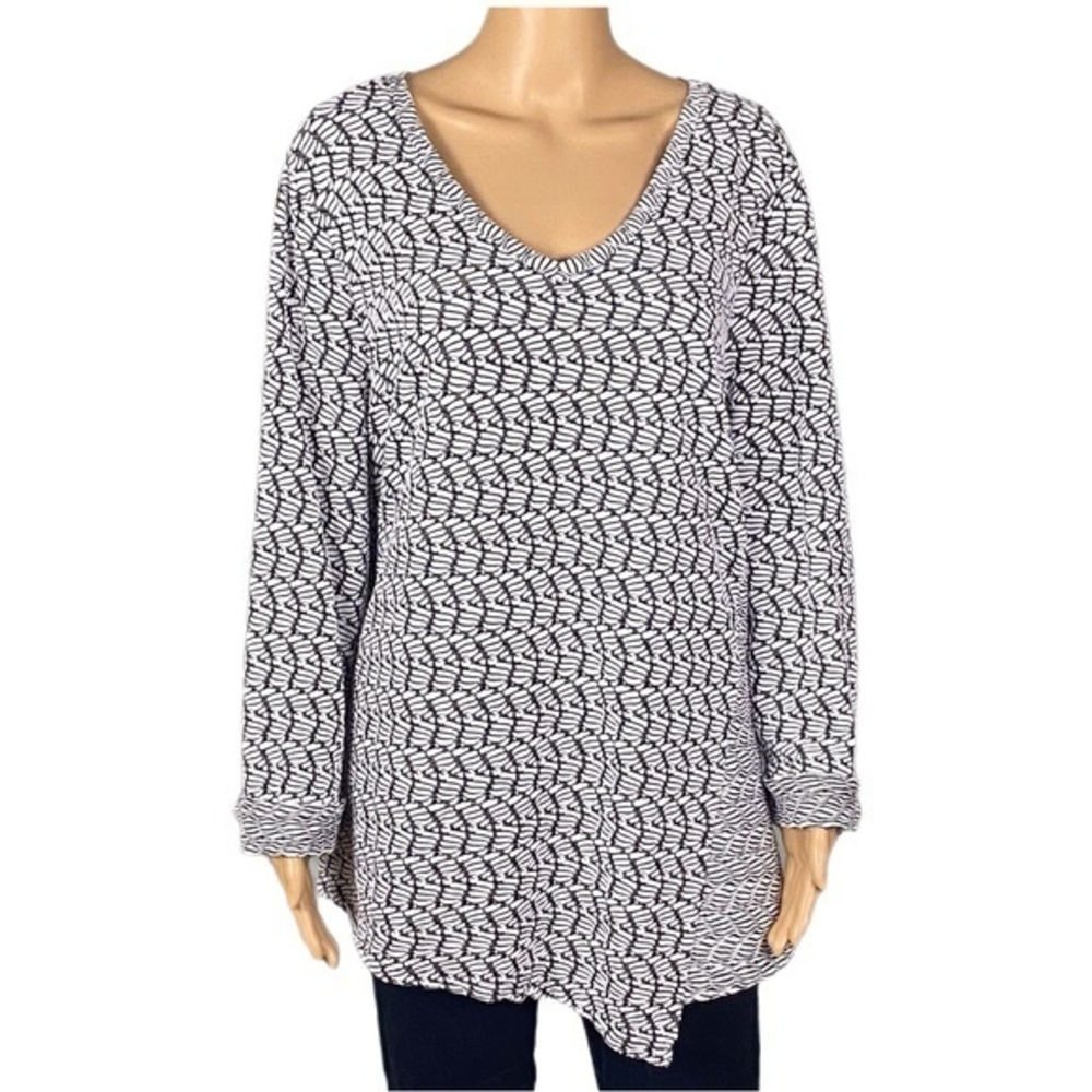 HABITAT black & white textured abstract design, asymmetrical tunic Size 1X EUC